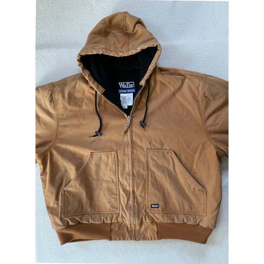 Walls Mens 2X-Large Regular Work Jacket Brown Canvas Hooded Bomber W35203M BW